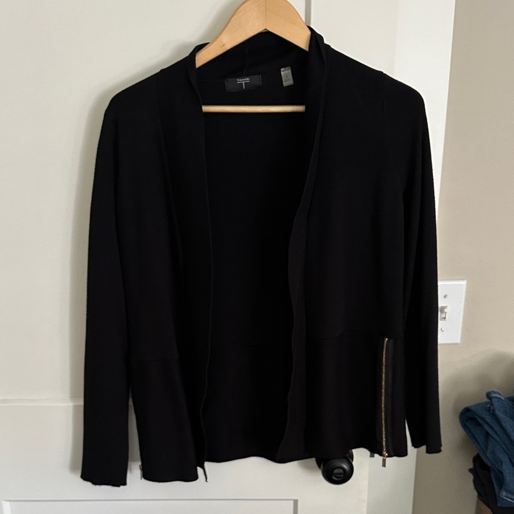 Tahari Black Ribbed Cardigan Side Zippers